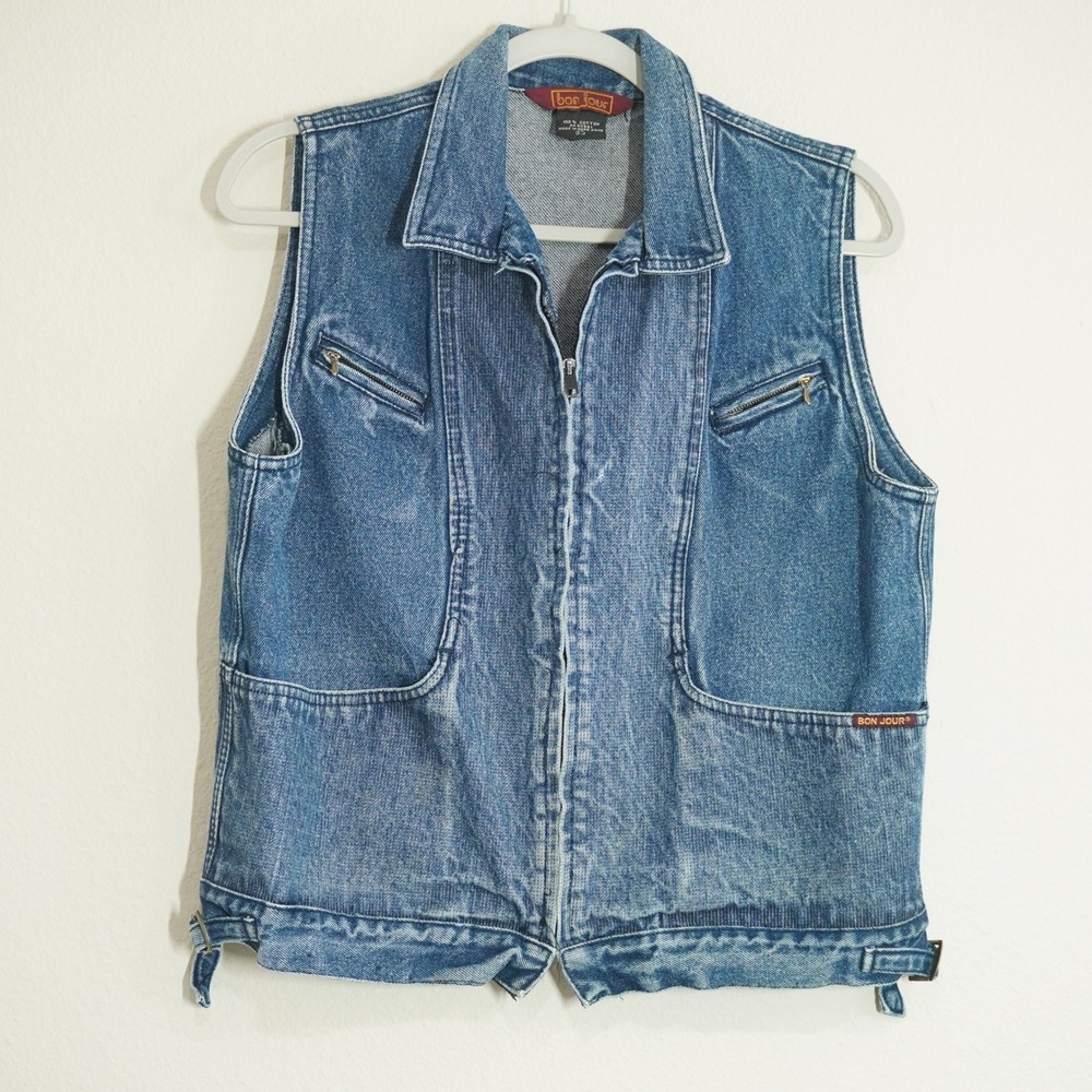Vintage Denim Jean Vest Women's Size Large Full Zip 90s Cottagecore Nostalgia